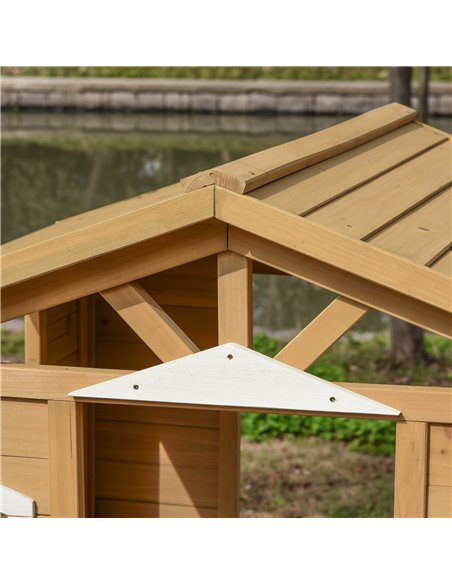 Outsunny Wooden Playhouse for Outdoor with Door Windows Mailbox Flower Pot Holder Serving Station Bench for Kids Children Toddle - pic 70430 | FastDaddyshop