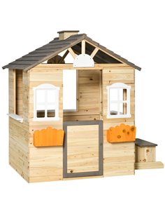 Outsunny Wooden Kids Playhouse, Outdoor Garden Games Cottage, Brown 345-024