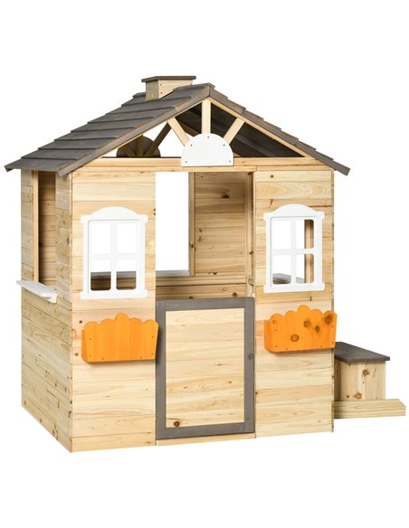 Outsunny Wooden Kids Playhouse, Outdoor Garden Games Cottage, Brown 345-024 - pic 70432 | FastDaddyshop