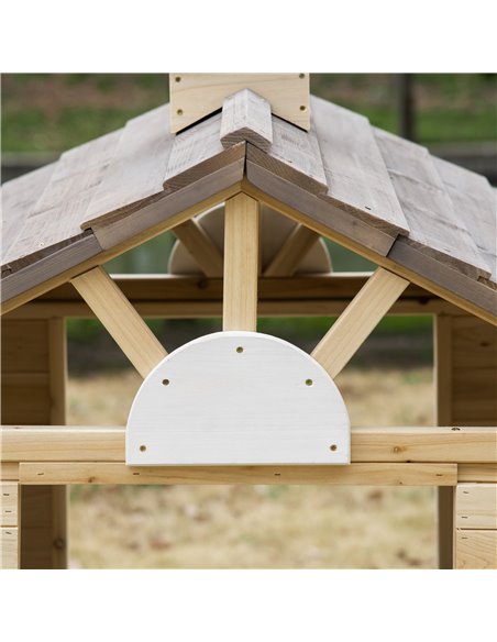 Outsunny Wooden Kids Playhouse, Outdoor Garden Games Cottage with Working Door, Windows, Bench, Service Station, Flowers Pot Hol - pic 70439 | FastDaddyshop