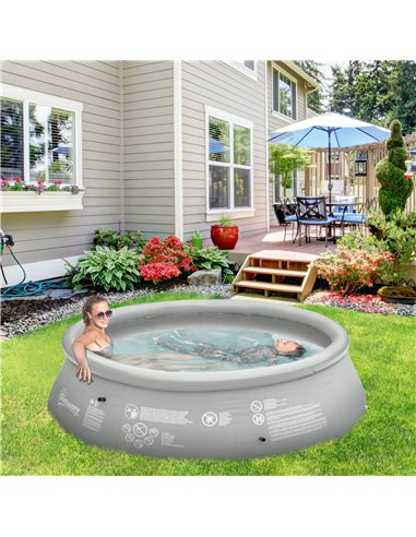 Outsunny Inflatable Swimming Pool, Family-Sized Round Paddling Pool w/ Hand Pump for Kids, Adults, Outdoor, Garden and Backyard,