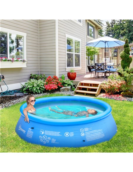 Outsunny Inflatable Family Swimming Pool, Family-Sized Round Paddling Pool w/ Hand Pump for Kids, Adults, Outdoor, Garden, 274cm - pic 70451 | FastDaddyshop