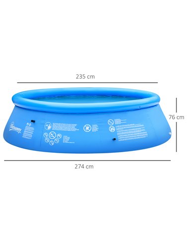 Outsunny Inflatable Family Swimming Pool, Family-Sized Round Paddling Pool w/ Hand Pump for Kids, Adults, Outdoor, Garden, 274cm