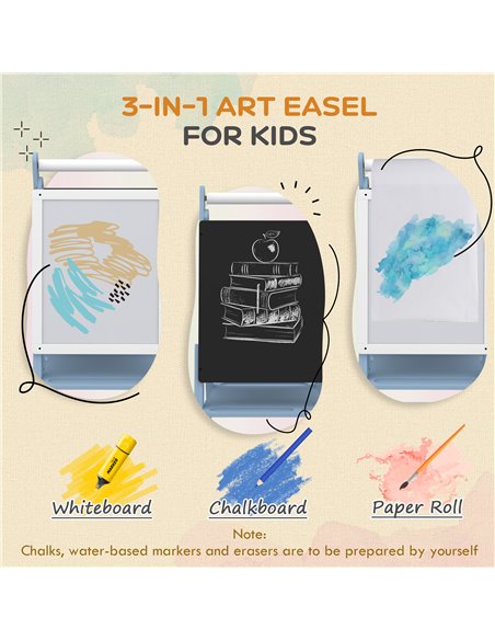 AIYAPLAY Art Easel for Kids with Paper Roll, Height Adjustable Double-Sided Whiteboard Chalkboard, 3 in 1 Easel, for Ages 3-6 Ye - pic 70489 | FastDaddyshop