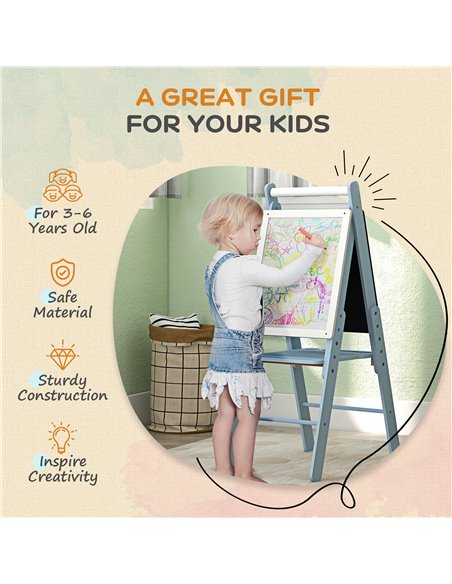 AIYAPLAY Art Easel for Kids with Paper Roll, Height Adjustable Double-Sided Whiteboard Chalkboard, 3 in 1 Easel, for Ages 3-6 Ye - pic 70492 | FastDaddyshop