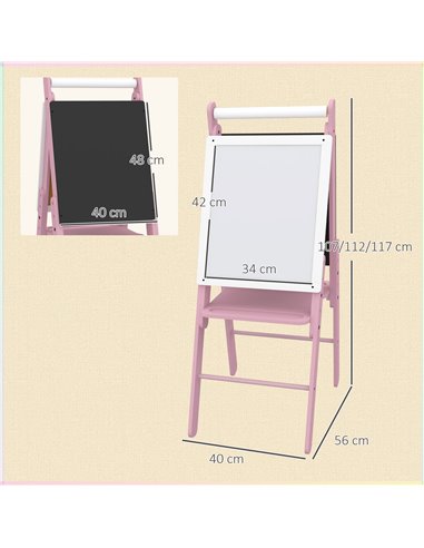 AIYAPLAY Art Easel for Kids with Paper Roll, Height Adjustable Double-Sided Whiteboard Chalkboard, 3 in 1 Easel, for Ages 3-6 Ye