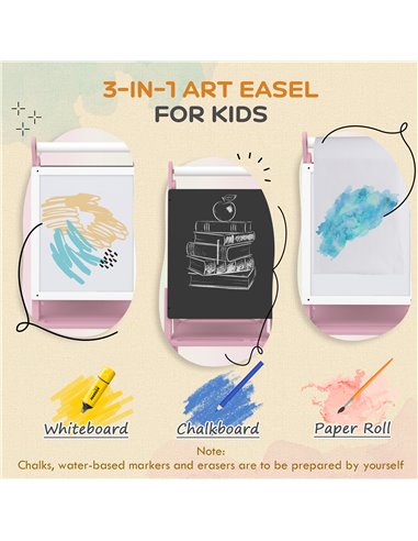 AIYAPLAY Art Easel for Kids with Paper Roll, Height Adjustable Double-Sided Whiteboard Chalkboard, 3 in 1 Easel, for Ages 3-6 Ye