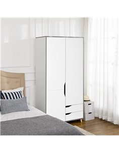 Homcom Wardrobe with 2 Doors, 2 Drawers, Hanging Rail, Shelves, White 2