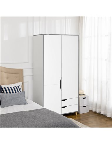 HOMCOM Wardrobe with 2 Doors, 2 Drawers, Hanging Rail, Shelves for Bedroom Clothes Storage Organiser, 89x50x185cm, White