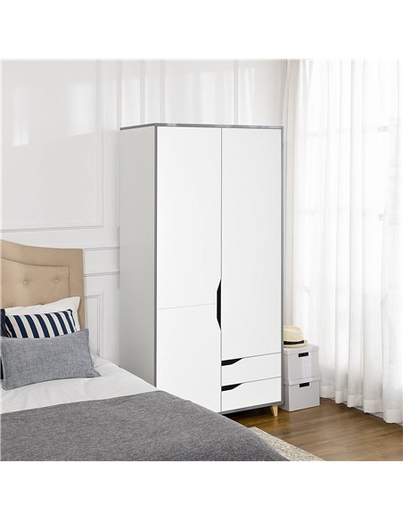HOMCOM Wardrobe with 2 Doors, 2 Drawers, Hanging Rail, Shelves for Bedroom Clothes Storage Organiser, 89x50x185cm, White - pic 7050 | FastDaddyshop