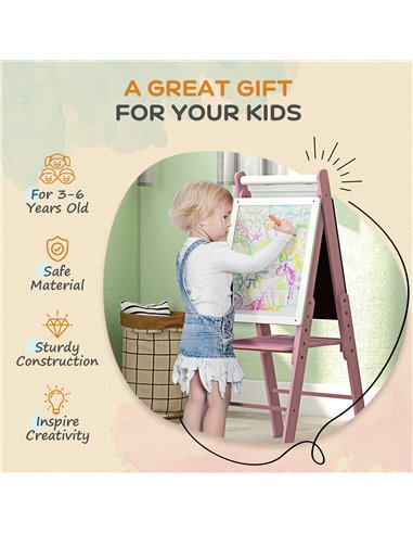 AIYAPLAY Art Easel for Kids with Paper Roll, Height Adjustable Double-Sided Whiteboard Chalkboard, 3 in 1 Easel, for Ages 3-6 Ye