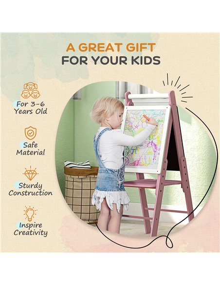 AIYAPLAY Art Easel for Kids with Paper Roll, Height Adjustable Double-Sided Whiteboard Chalkboard, 3 in 1 Easel, for Ages 3-6 Ye - pic 70501 | FastDaddyshop
