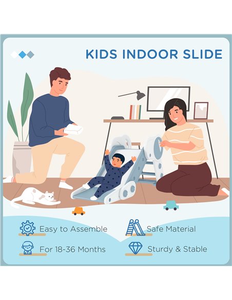 AIYAPLAY Foldable Kids Slide Indoor, Freestanding Baby Slide for 1.5-3 Years Old, Grey 331-039V00GY - pic 70517 | FastDaddyshop