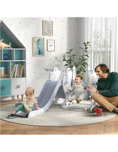 AIYAPLAY Space-Themed Kids Slide and Swing Set, with Basketball Hoop 331-038V00GY