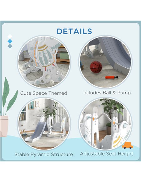 AIYAPLAY Space-Themed Kids Slide and Swing Set, with Basketball Hoop 331-038V00GY - pic 70528 | FastDaddyshop