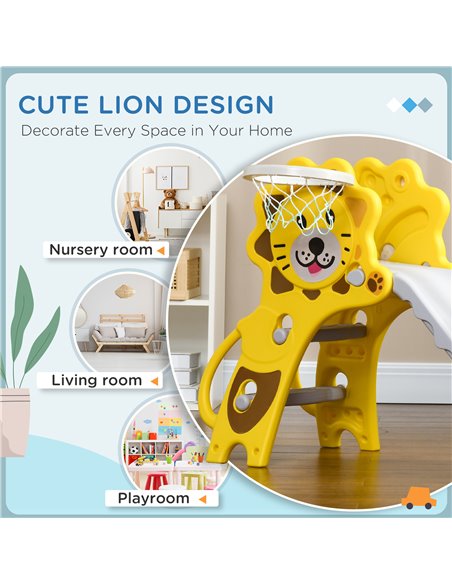 AIYAPLAY Baby Slide with Basketball Hoop, Easy to Assemble Kids Slide for Indoor Use, for Ages 18-36 Months - Yellow 331-042V00Y - pic 70535 | FastDaddyshop