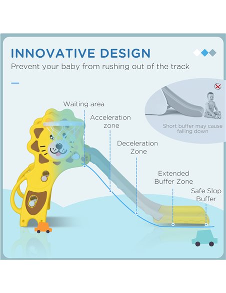 AIYAPLAY Baby Slide with Basketball Hoop, Easy to Assemble Kids Slide for Indoor Use, for Ages 18-36 Months - Yellow 331-042V00Y - pic 70536 | FastDaddyshop