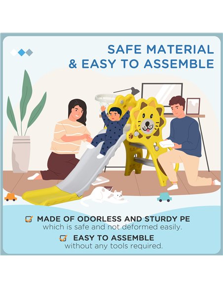 AIYAPLAY Baby Slide with Basketball Hoop, Easy to Assemble Kids Slide for Indoor Use, for Ages 18-36 Months - Yellow 331-042V00Y - pic 70537 | FastDaddyshop