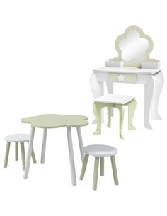 ZONEKIZ Kids Furniture Set 5 PCs, Flower Design, Green-White 316-P002