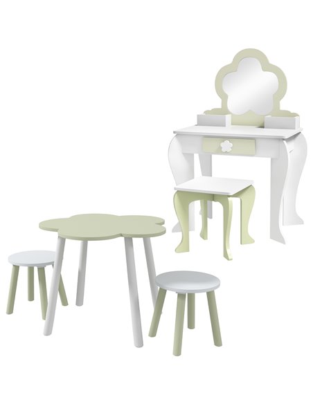 ZONEKIZ Kids Furniture Set 5 PCs, Flower Design, Green-White 316-P002 - pic 70540 | FastDaddyshop