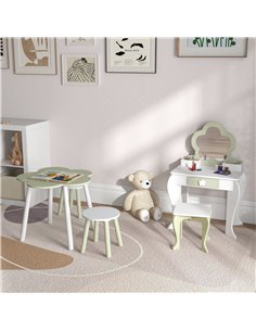ZONEKIZ Kids Furniture Set 5 PCs, Flower Design, Green-White 316-P002 2