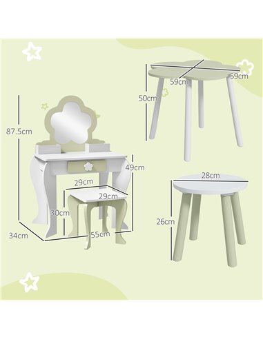 ZONEKIZ Kids Furniture Set 5 PCs, Flower Design, Perfect for Ages 3-5, Colourful & Durable 316-P002