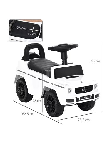 HOMCOM Mercedes-Benz G350 Licensed Baby Push Car, Foot to Floor Slider Stroller with Push Handle, Horn, Under Seat Storage, Whit