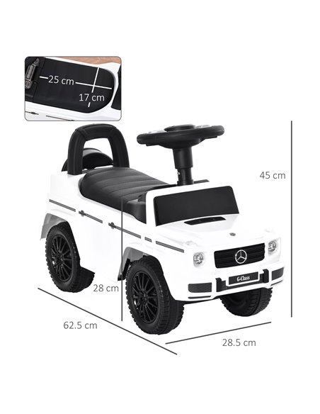 HOMCOM Mercedes-Benz G350 Licensed Baby Push Car, Foot to Floor Slider Stroller with Push Handle, Horn, Under Seat Storage, Whit - pic 70560 | FastDaddyshop