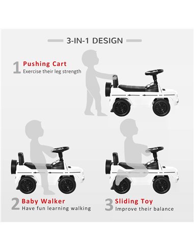 HOMCOM Mercedes-Benz G350 Licensed Baby Push Car, Foot to Floor Slider Stroller with Push Handle, Horn, Under Seat Storage, Whit