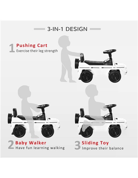 HOMCOM Mercedes-Benz G350 Licensed Baby Push Car, Foot to Floor Slider Stroller with Push Handle, Horn, Under Seat Storage, Whit - pic 70561 | FastDaddyshop