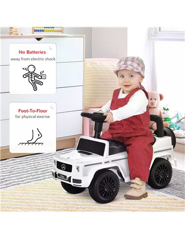 HOMCOM Mercedes-Benz G350 Licensed Baby Push Car, Foot to Floor Slider Stroller with Push Handle, Horn, Under Seat Storage, Whit