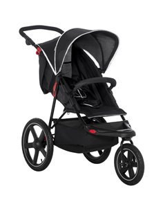 HOMCOM Three Wheeler Pushchair, Lightweight Foldable Running Baby Stroller, Black 440-030V70BK