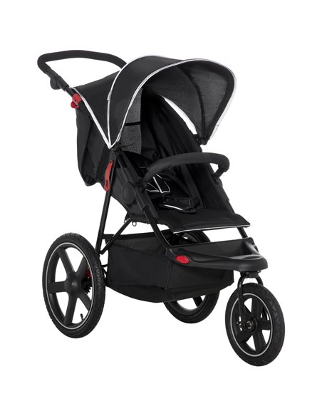 HOMCOM Three Wheeler Pushchair, Lightweight Foldable Running Baby Stroller, Black 440-030V70BK - pic 70567 | FastDaddyshop