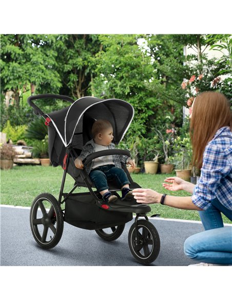 HOMCOM Three Wheeler Pushchair, Lightweight Foldable Running Baby Stroller with Fully Reclining, Adjustable Handlebar Backrest,  - pic 70568 | FastDaddyshop