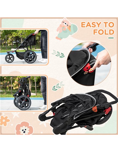 HOMCOM Three Wheeler Pushchair, Lightweight Foldable Running Baby Stroller with Fully Reclining, Adjustable Handlebar Backrest,  - pic 70572 | FastDaddyshop