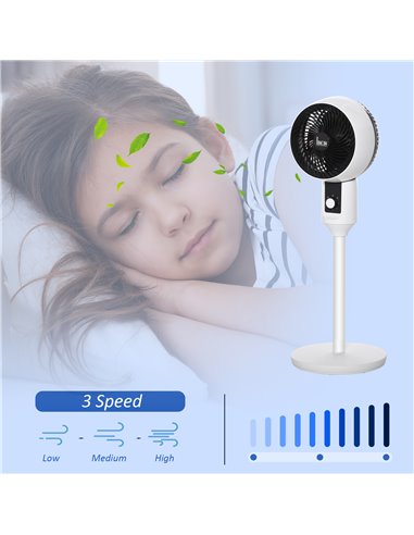 HOMCOM 32'' Air Circulator Fan 3 Speed, 70° Oscillation 90° Vertical Tilt, Round Base, Carry Handle, for Living Room, Bedroom, O