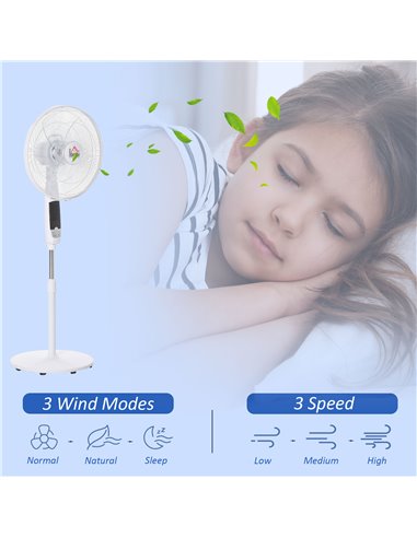 HOMCOM Pedestal Fan 54'' with LED Display, 3 Speeds, 3 Modes, 85 Oscillation, Adjustable Height & Remote Control for Living Room