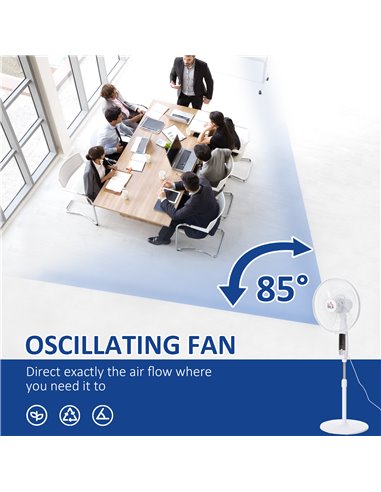 HOMCOM Pedestal Fan 54'' with LED Display, 3 Speeds, 3 Modes, 85 Oscillation, Adjustable Height & Remote Control for Living Room