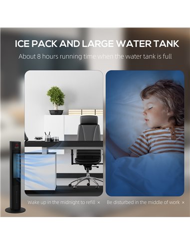 HOMCOM Tower Oscillating Fan, Electric Cooling Fan with Ice Pack, Remote, 3.5L Water Tank, 12H Timer, Sleep Mode 824-075V70BK