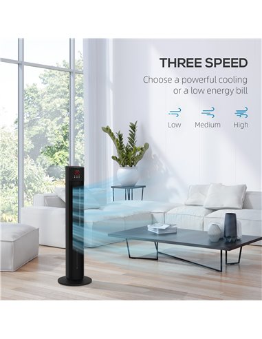 HOMCOM Tower Oscillating Fan, Electric Cooling Fan with Ice Pack, Remote, 3.5L Water Tank, 12H Timer, Sleep Mode 824-075V70BK