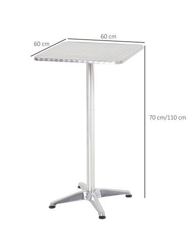HOMCOM Height Adjustable Bistro Table Pub Bar Square Table Stainless Steel Top Aluminium Edge 60 x 60cm 02-0175