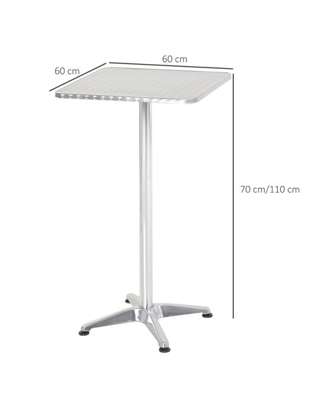 HOMCOM Height Adjustable Bistro Table Pub Bar Square Table Stainless Steel Top Aluminium Edge 60 x 60cm 02-0175 - pic 70632 | FastDaddyshop