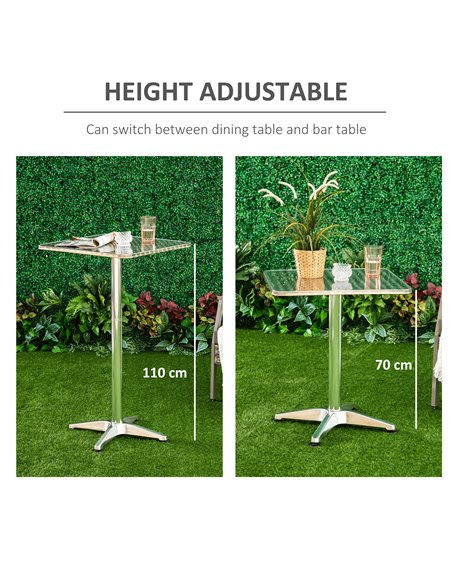 HOMCOM Height Adjustable Bistro Table Pub Bar Square Table Stainless Steel Top Aluminium Edge 60 x 60cm 02-0175 - pic 70633 | FastDaddyshop