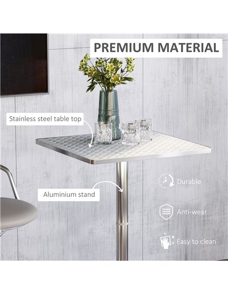 HOMCOM Height Adjustable Bistro Table Pub Bar Square Table Stainless Steel Top Aluminium Edge 60 x 60cm 02-0175 - pic 70634 | FastDaddyshop