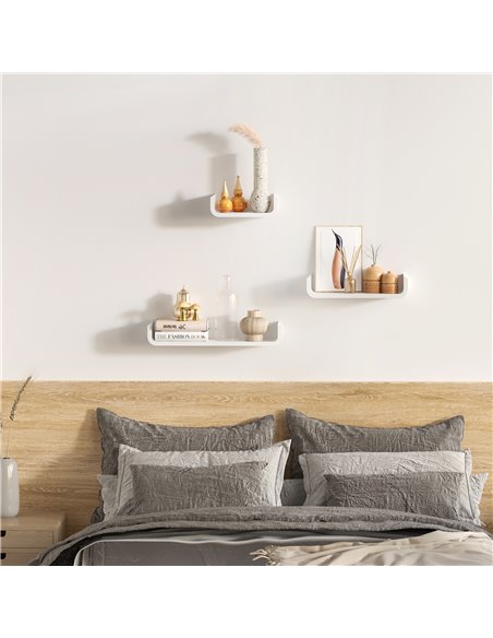 HOMCOM Floating U Shaped Wall Shelves, 3 Piece Decorative Display Shelf Set, Modern Home Decor, White 02-0631 - pic 70649 | FastDaddyshop