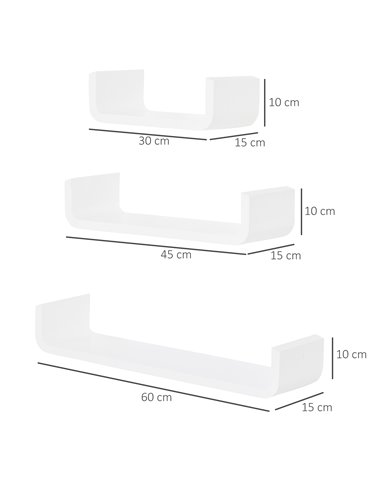 HOMCOM Floating U Shaped Wall Shelves, 3 Piece Decorative Display Shelf Set, Modern Home Decor, White 02-0631