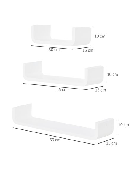 HOMCOM Floating U Shaped Wall Shelves, 3 Piece Decorative Display Shelf Set, Modern Home Decor, White 02-0631 - pic 70650 | FastDaddyshop