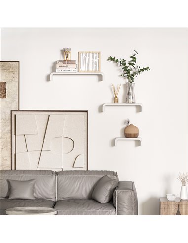 HOMCOM Floating U Shaped Wall Shelves, 3 Piece Decorative Display Shelf Set, Modern Home Decor, White 02-0631