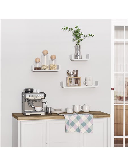 HOMCOM Floating U Shaped Wall Shelves, 3 Piece Decorative Display Shelf Set, Modern Home Decor, White 02-0631 - pic 70652 | FastDaddyshop