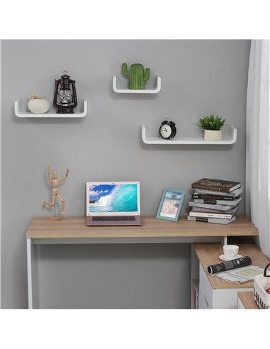 HOMCOM Floating U Shaped Wall Shelves, 3 Piece Decorative Display Shelf Set, Modern Home Decor, White 02-0631